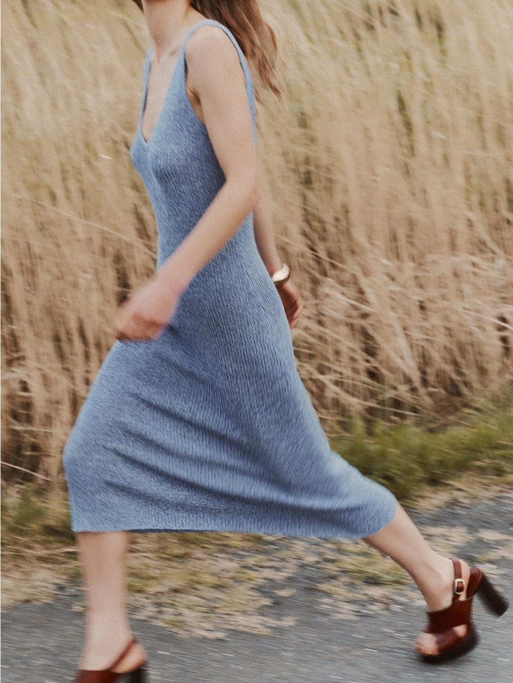 ZARA Sleeveless Knit Midi Dress in Light Blue